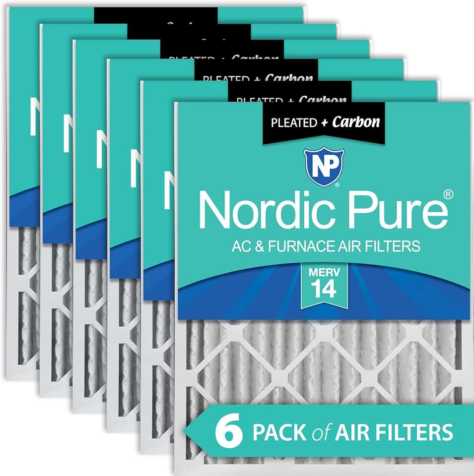 Nordic Pure 20x25x4 (19_1/2 x 24_1/2 x 3_5/8) Pleated Air Filters MERV 14 Plus Carbon 6 Pack