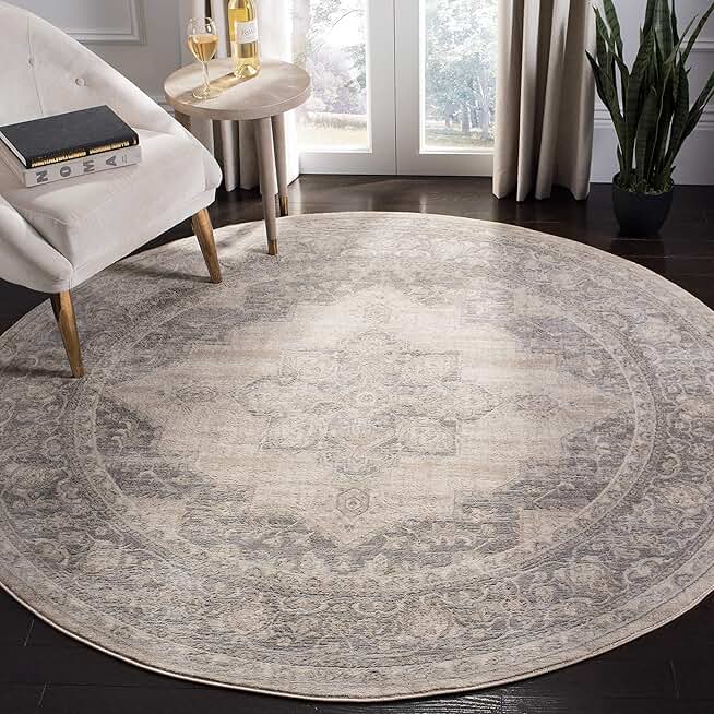 SAFAVIEH Brentwood Collection Area Rug - 11' Round, Cream & Grey, Medallion Distressed Design, Non-Shedding & Easy Care, Ideal for High Traffic Areas in Living Room, Bedroom (BNT865B)