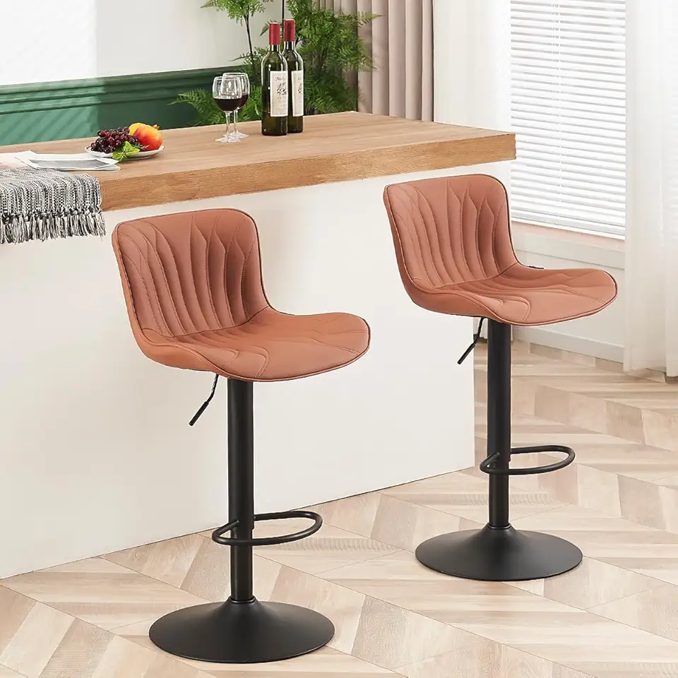 YOUNUOKE Bar Stools Set of 2, Counter Height Stools for Kitchen, 24 inch Swivel Barstools, Adjustable Island Chairs with Back, Tan