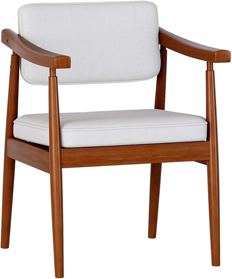 Dining Chairs Kitchen Chairs Soft Comfortable Durable Leisure Chair Meal Chairs Solid Wood Side Chair Retro Dining Room Chairs with Armrest Linen Upholstered Cushion Seat Chairs/Beige/One Size