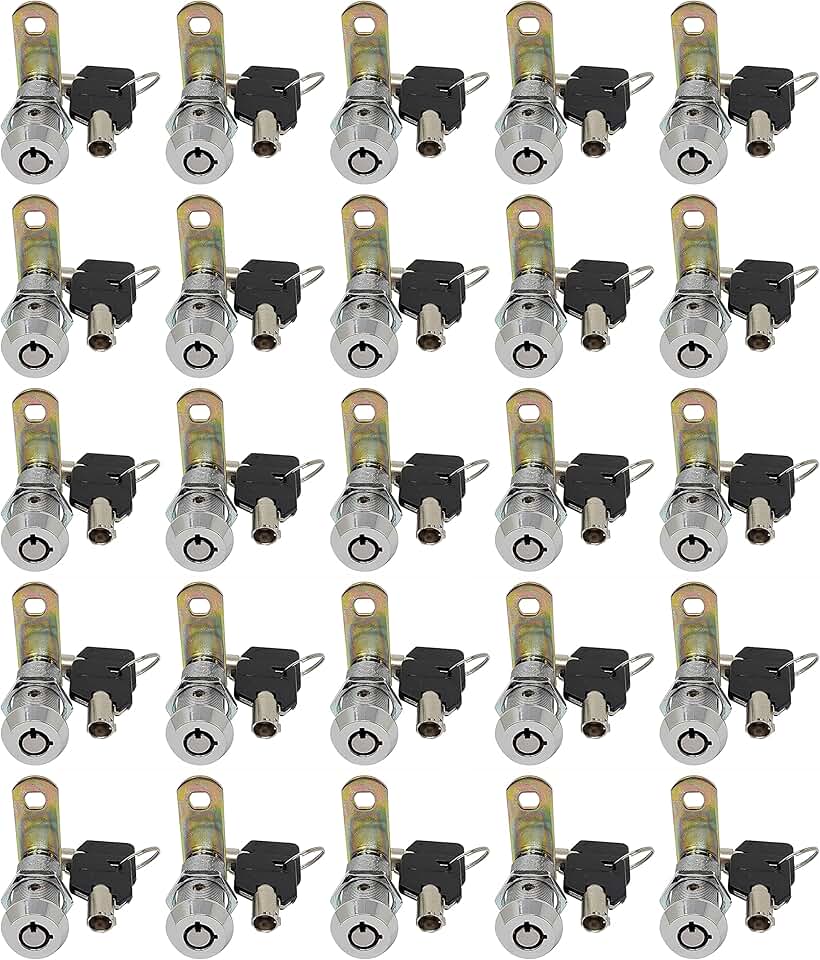 Admiral Locks 1-1/2” Tubular Cam Lock, Keyed Alike Removable Key RV Compartment Storage Lock Cabinet Locks (1-1/2 Inch 90°, Chrome Pack of. 25)