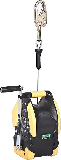 MSA 10147301 Workman Winch - Stainless Steel Cable, 65' (20m), Self-Locking 36C Swivel Snaphook, Confined Space Safety System Component, Thermoplastic Housing, Fall Protection Safety System Gear