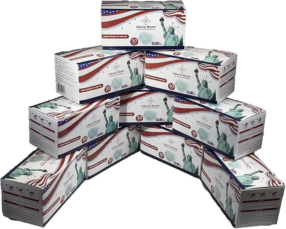 [1000-Pack] Made in USA | 3 Ply Disposable Face Masks | Adjustable Nose Wire | Breathable Face Covering | Lightweight | Soft Elastic Ear Loops