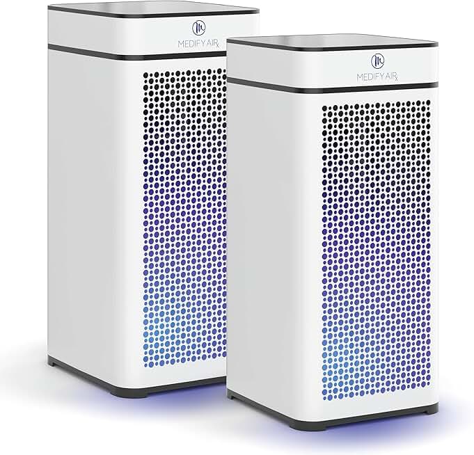 Medify MA-40 UV Light Air Purifier with True HEPA H14 Filter | 1,793 ft² Coverage in 1hr for Wildfires Smoke, Odors, Pollen, Pets | Quiet 99.9% Removal to 0.1 Microns | White, 2-Pack