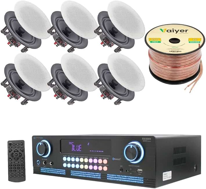 Home Theater System Kit 2000 Watts Bluetooth Amplifier with 6 Qty 5.25