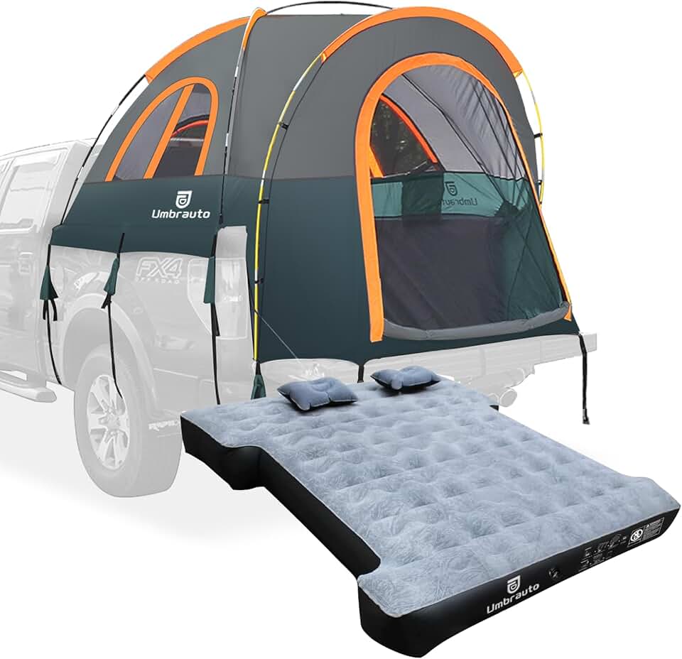 Umbrauto Truck Bed Tent Fits 6.4-6.7ft with Inflatable Truck Bed Mattress, PU3000mm Waterproof Pickup Truck Tents Camping Kit Green