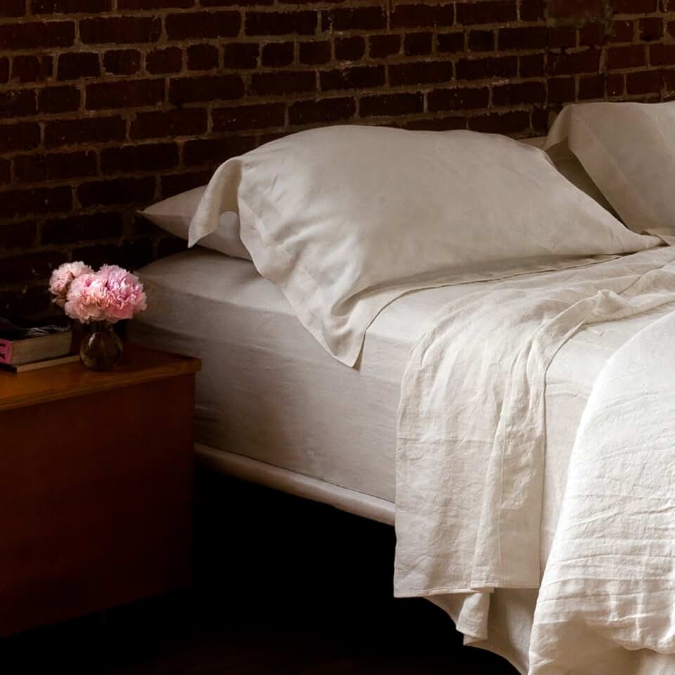 Ivory Linen Fitted Sheet Durable Breathable French Flax European Luxury Quality Sheets - King Size 78x80