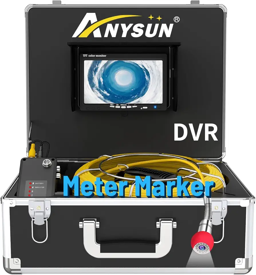 Sewer Camera with Meter Marker, Anysun Sewer Inspection Camera 165ft with 7'' Monitor and DVR with 16GB Card, Plumbing Pipe Camera with 12 Lights, Drain Sewer Camera for Plumber, Homeowner…
