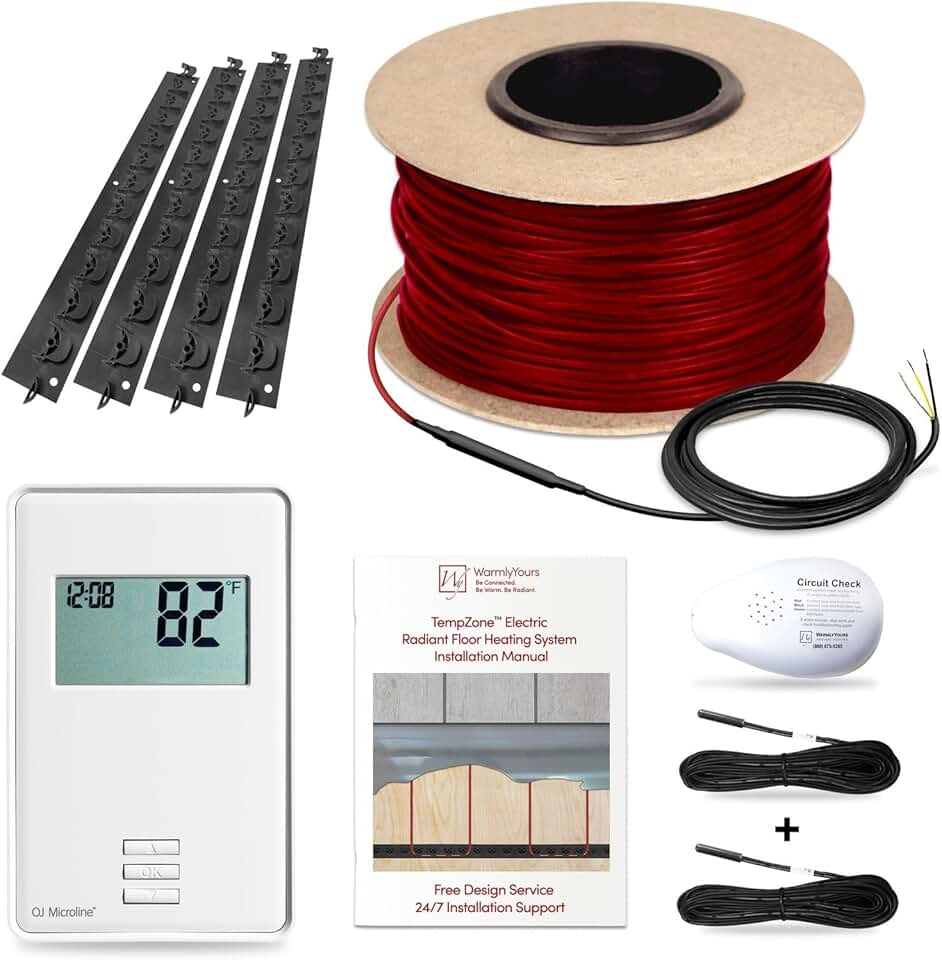WarmlyYours 16 sqft (120V) Electric Radiant Floor Heating System Cable Kit with Underfloor Heated Cable, Digital Thermostat, Floor Sensor, and Circuit Tester