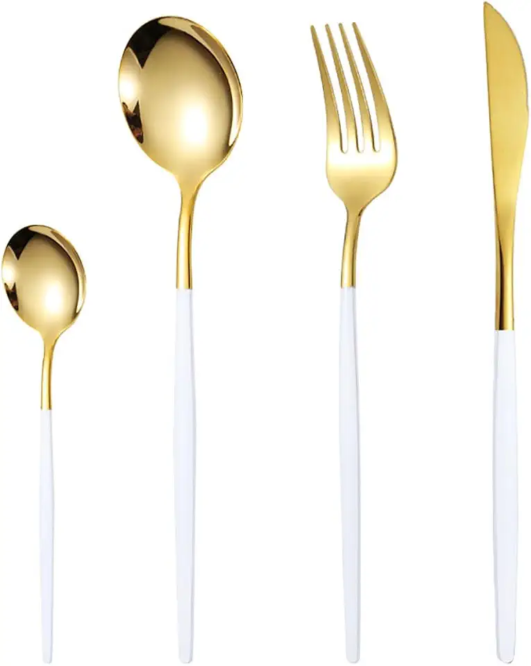 Silverware Flatware Set for 16,Royal 20 Piece White Handle Stainless Steel Tableware Forks Spoons Knives, Dinnerware Set Cutlery Utensils Set for Daily Use Home Kitchen Party (White Gold)