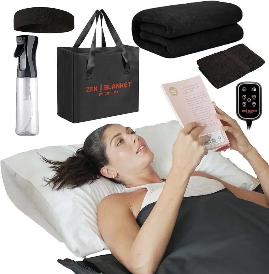 ONERVA™ Infrared Sauna Blanket Bundle: Crystal Therapy, Charcoal, Clay & Magnetic Layers, Personal Detox and Relaxation Sauna in a Portable 71x71 inch Plush Thermal Blanket for Home Sauna Therapy