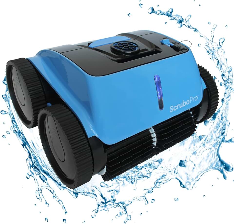 Scrubo Pro Cordless Robotic Swimming Pool Cleaner, Wall Climbing, Tile Scrubber, Triple-Motor Design, Intelligent Cleaning, Ideal for Pools up to 50ft- Rechargeable Lithium Ion Battery 90+ Min