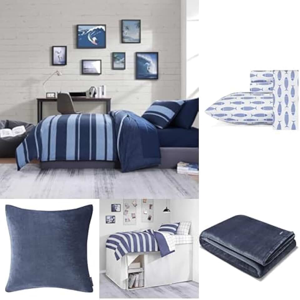 Nautica Twin Bedding Set with Sheets, Blanket, Skirt, Sham, and Towels, Blue and Navy