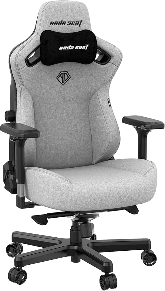 Anda Seat Kaiser 3 Large Gaming Chair for Adults - Ergonomic Grey Fabric Gaming Chairs with Lumbar Support, Comfortable Office Chairs with Neck Support - Heavy Duty Computer Chair Wide Seat Capacity