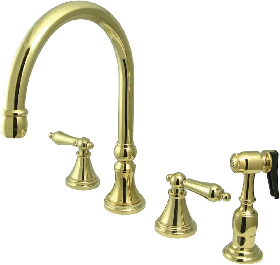 Kingston Brass KS2792ALBS Governor Deck Mount Kitchen Faucet with Brass Sprayer, 8-1/4-Inch, Polished Brass