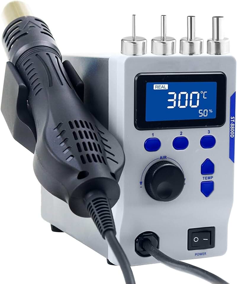 Solder Rework Station Heat Gun Adjustable Temperature Air Volume Anti-Static Hot Air Station(Ac220v)