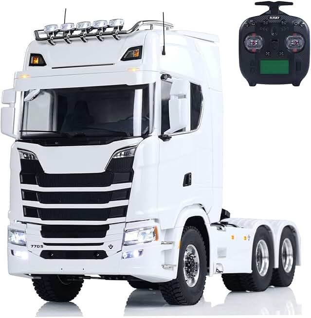 1/14 6X6 RC Tractor Truck Metal Chassis Differential Lock Axles Light Sound System Remote Control Car 2-Speed Transmission Hobby Grade Model(White)