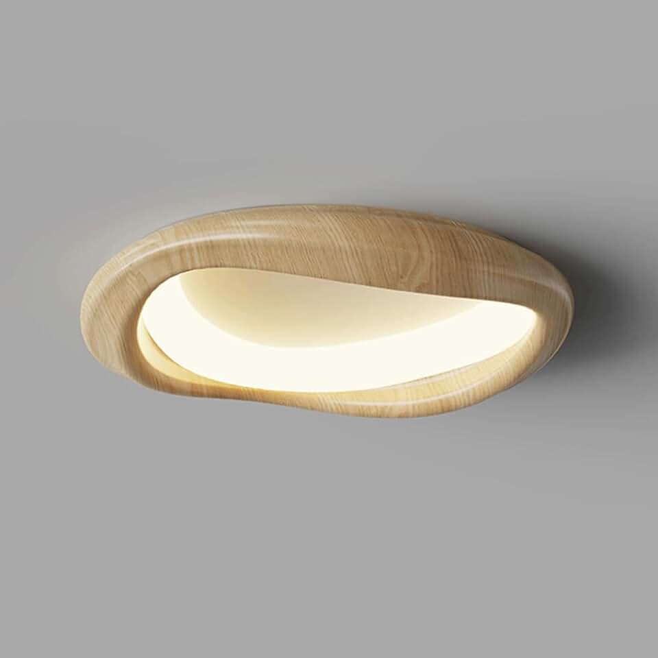 50Cm Geometric Semi Flush Mount Ceiling Light Fixture Modern Living Room Lighting Fixture Ceiling Lamp Wood Grain Finish Iron Ceiling Light Fixture for Bedroom Office/Original Wood Grain Col