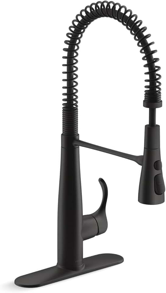 KOHLER 22033-BL Simplice Semi Professional Kitchen Sink Faucet, Pre-Rinse Kitchen Faucet, Commercial Faucet, Matte Black