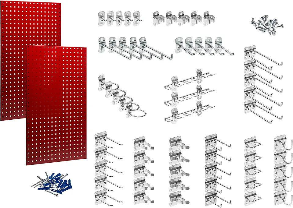 Triton Products Steel Pegboard Wall Garage Organization System - Customizable 63 Piece Hook Assortment with Dual 42