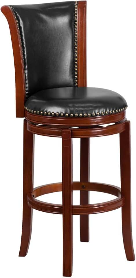 Flash Furniture Vestina 30'' High Dark Chestnut Wood Barstool with Panel Back and Black LeatherSoft Swivel Seat