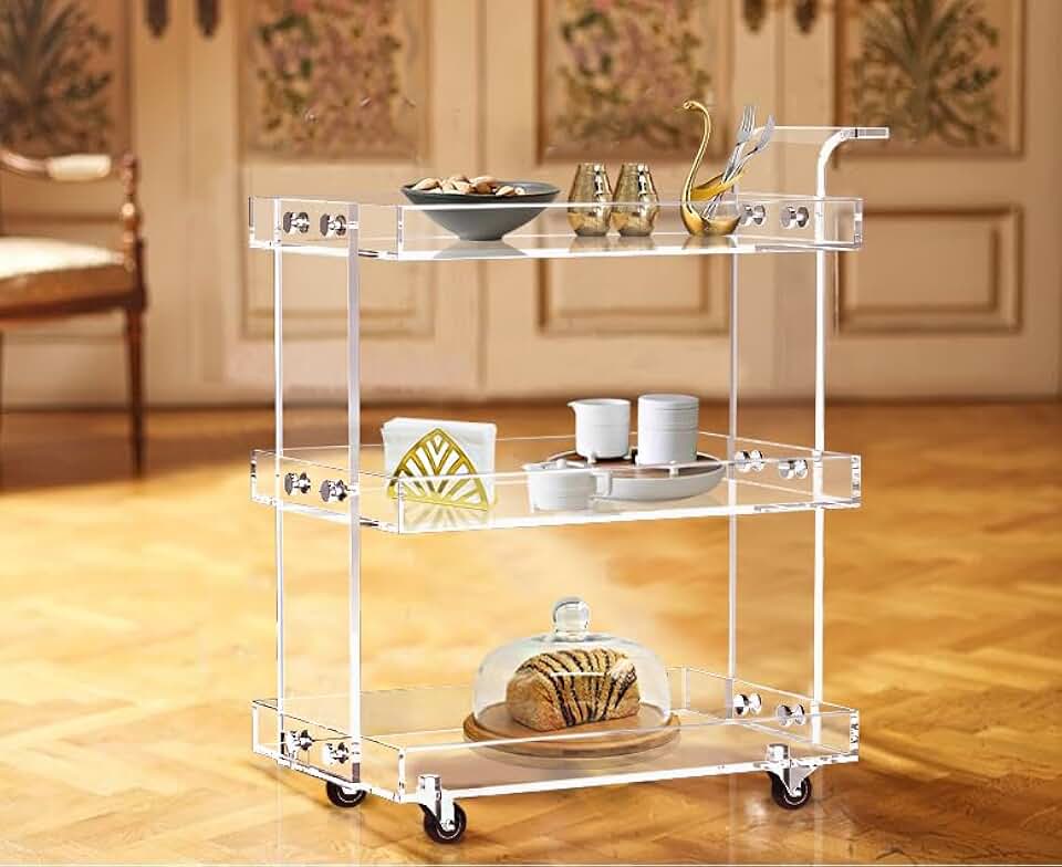 ONELUX 2319 Clear Acrylic Storage Rolling Cart,Mobile Bar Cart