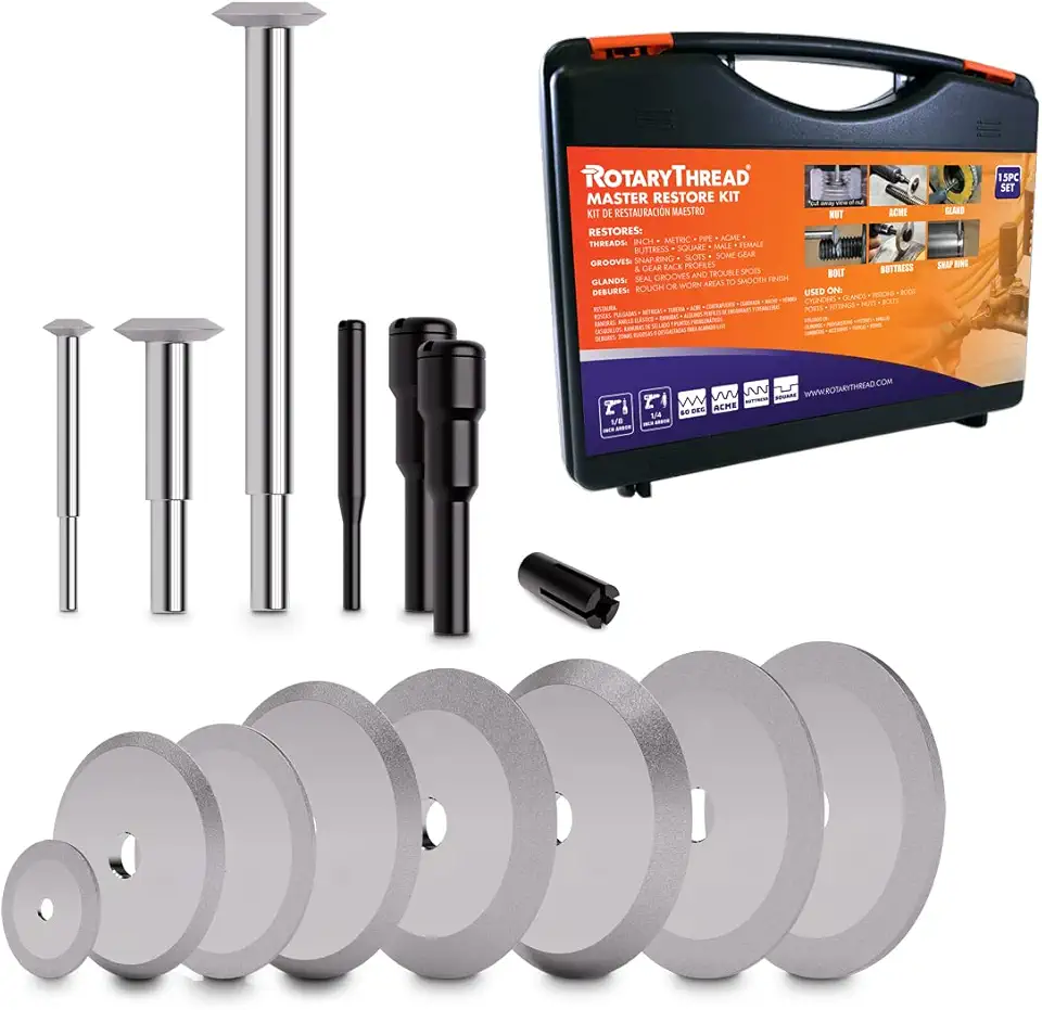 Thread Repair Tool, File, Chase, Restore, Repair and Clean Internal and External Thread: Inch, Metric, Grooves, Glands, ACME and Buttress Thread (15-Piece Master Kit) by Rotary Thread