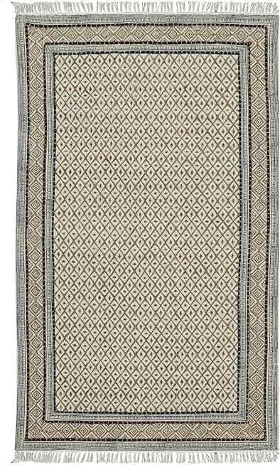Kilim Rug 6x12 Runner Rugs for Indoor Outdoor Use Black Beige Cotton Rug Embroidery Washable Dhurrie Flatweave Rugs for Home Foyar Corridor Runner Hallway Stair Runner