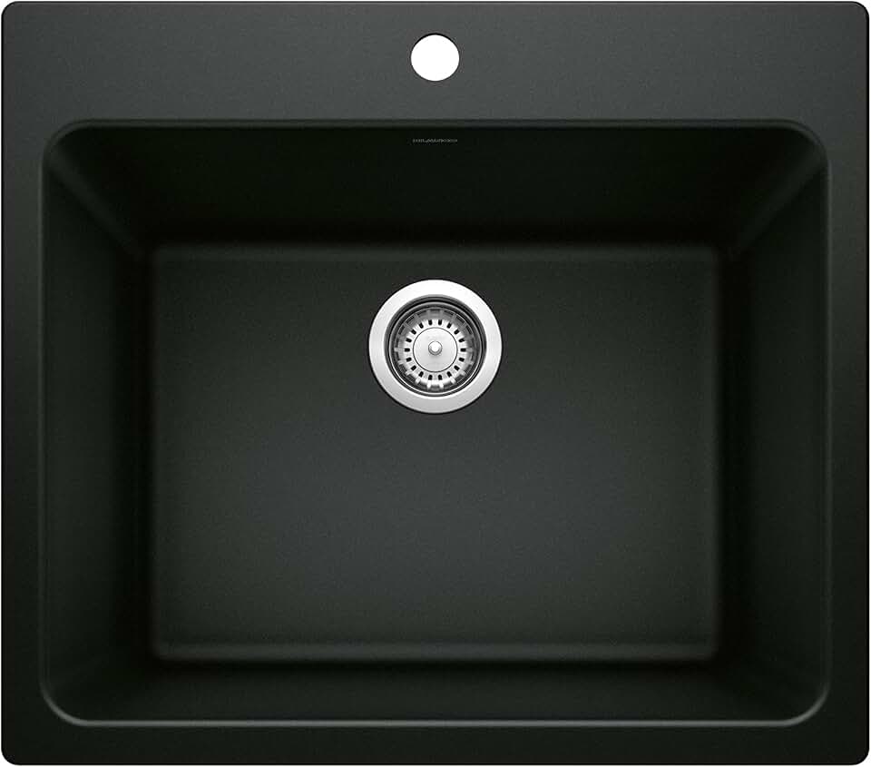 BLANCO LIVEN SILGRANIT Drop-In or Undermount Utility Laundry Sink, 25x22x12 Coal Black