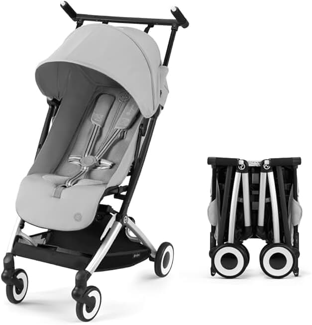 Libelle Lightweight Travel Baby Stroller with Ultra Compact Carry On Fold, Smooth Suspension, and One Hand Adjustable Recline, Travel System Ready, Fog Gray
