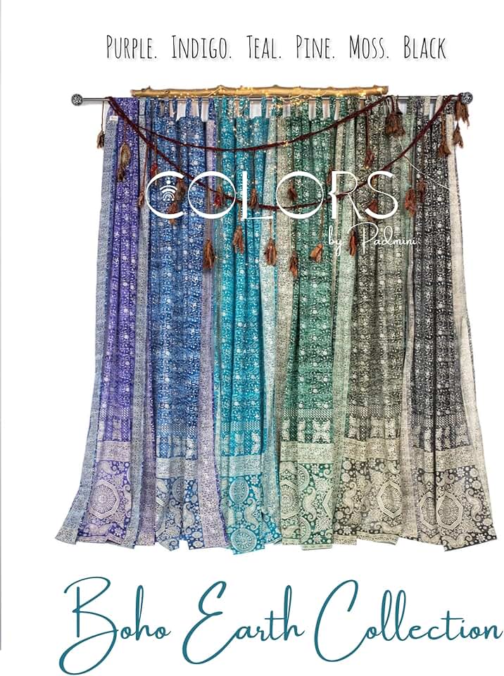 Boho Sari Curtain - Light-Filtering, Multi-Use Decor for Bedroom or Living Room, Boho Earth Collection - A set of 2 panels 96