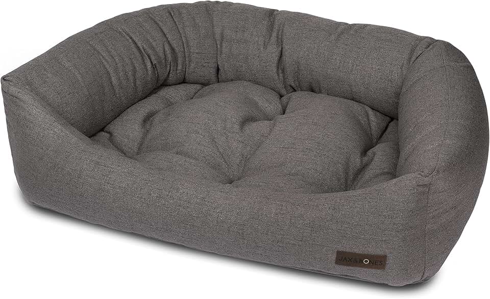 Jax & Bones Dog Bed Napper - Lark Graphite Machine Washable Bed for Dogs - Extra Heavy Duty Bolstered Sides - Large Grey Dog Mat Beds | 40 x 32 Inches