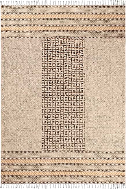 Kilim Rug 12x15 Area Rug Washable Throw Rug Beige Black Cotton Area Rug Boho Rug Flatweave Rugs for Large Area Bedroom Rug Living Room Dining Table Room