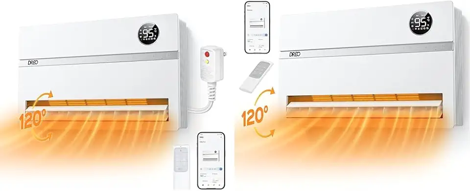 Dreo Wall Heater for Bathroom, Smart Space Heaters with ALCI Plug, 1500W & Smart Wall Heater, Electric Space Heater for Bedroom 1500W, 120° Vertical Oscillation