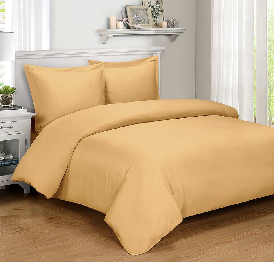 Royal Hotel's Solid Gold Queen Size 4PC Goose-Down Comforter Set 300-Thread-Count 100% Rayon from_Bamboo