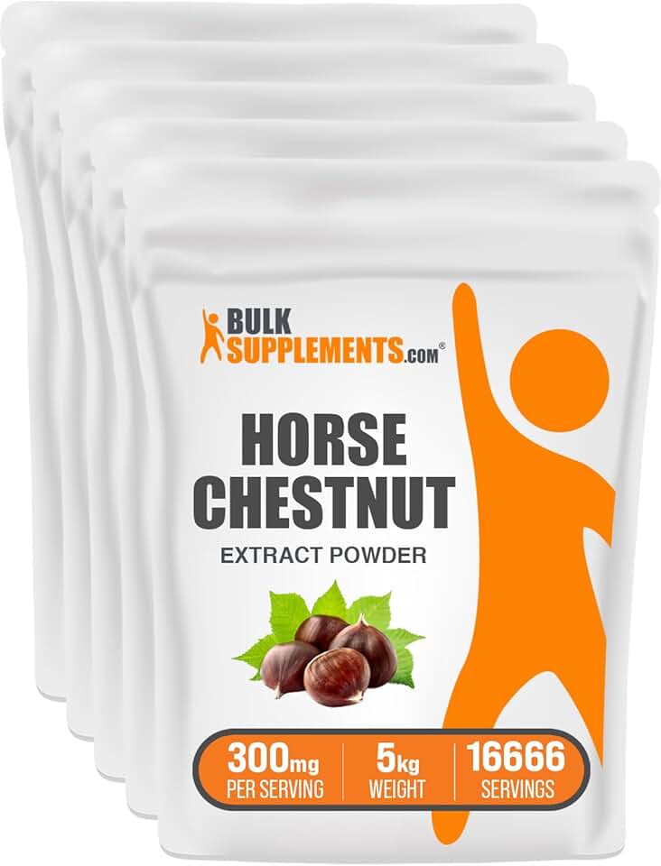 BulkSupplements.com Horse Chestnut Extract Powder - Horse Chestnut Supplement, Horse Chestnut Seed Extract - Herbal, Gluten Free, 300mg per Serving, 5kg (11 lbs) (Pack of 5)