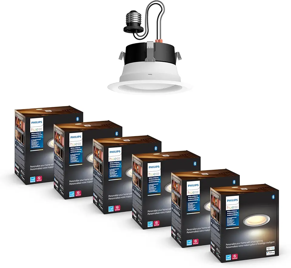 Philips Hue Smart Recessed 6 Inch LED Downlight - White Ambiance Warm-to-Cool White Light - 6 Pack - 1100LM - Indoor - Control with Hue App - Compatible with Alexa, Google Assistant and Apple Homekit