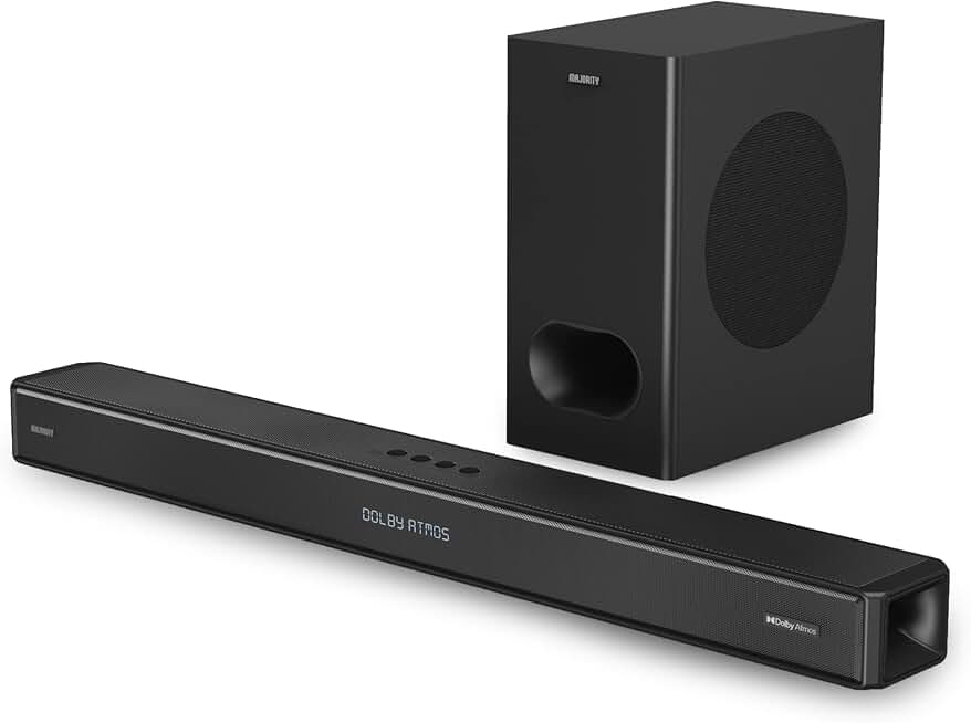 Majority Sierra 2.1.2 Dolby Atmos Soundbar with Wireless Subwoofer I 400W Powerful Sound Bar for TV | Home Theatre 3D Audio with Up-Firing Atmos Speakers | HDMI ARC, Bluetooth, USB & AUX