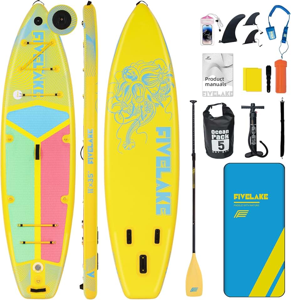 11'x35''x6'' Inflatable Stand Up Paddle Board Fishing SUP Capacity 430lb for Adults 120L Backpack|Carrying Strap|Double Action Pump|Waterproof Bag|Kayak Paddle|Repair Kit