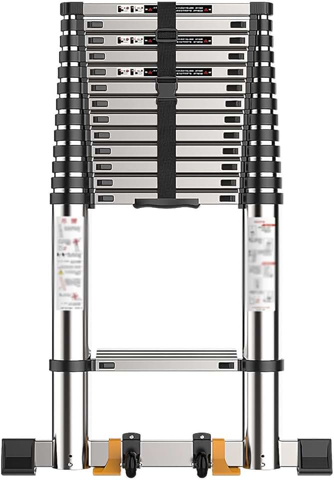 Extendable Ladders Folding Ladder Aluminum 2m/3m/4m/5m Telescopic Extension Ladders with Stabilizer Bar, for RV and Household Daily or Outdoor use, Hold 330lbs Capacity