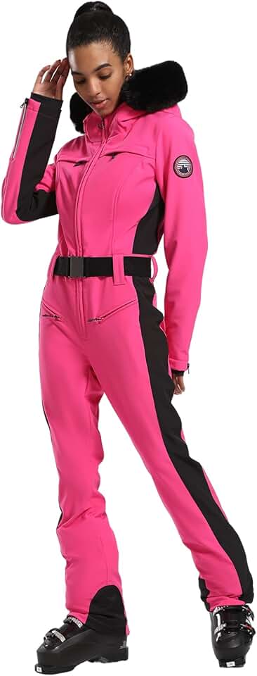 GSOU SNOW Women Ski Suit One Piece Snowsuit Snowboard Slim Insulated Jumpsuit Waterproof Windproof for Winter Sports