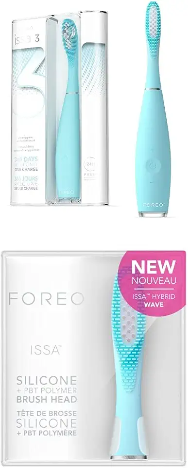 FOREO ISSA 3 Mint Rechargeable Electric Ultra-Hygienic Sonic Toothbrush with Silicone & PBT Polymer BristlesFOREO ISSA Hybrid Wave Brush Head Mint, Medical-