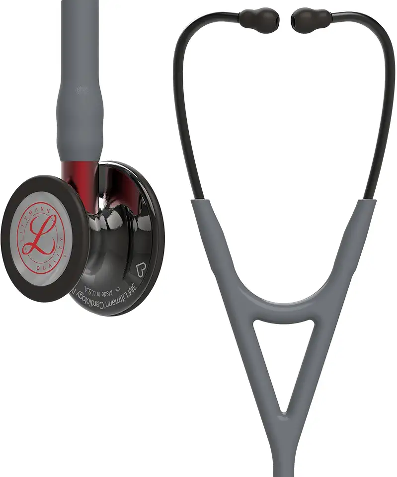 Cardiology IV Diagnostic Stethoscope, 6183, Limited Edition Featuring Red Logo Diaphragm, Engraved Heart on Stainless Steel High Polish Smoke Chestpiece, 27