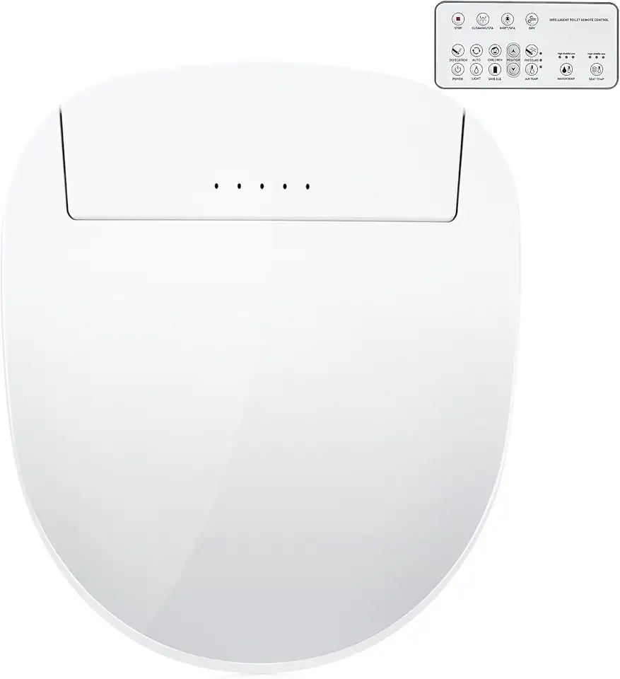 ZMJH A201DS Electronic Smart Bidet Toilet Seat,Self Cleaning Hydroflush,Hybrid Heating,Heated Dryer,Nightlight,Vortex Wash, remote control (Round)