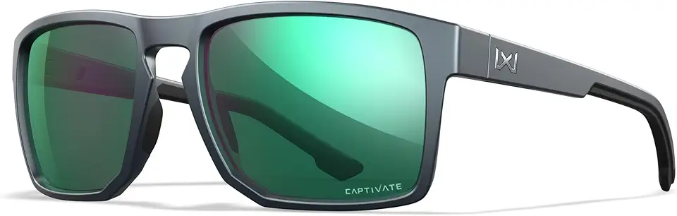 Wiley X WX Founder Sunglasses Safety Glasses for Men Shatterproof UV Eye Protection for Combat, Shooting Captivate Polarized Green Mirror Lenses Matte Graphite Frames
