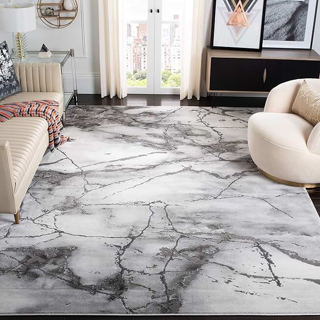 SAFAVIEH Craft Collection Area Rug - 9' x 12', Grey & Silver, Modern Abstract Design, Non-Shedding & Easy Care, Ideal for High Traffic Areas in Living Room, Bedroom (CFT877G)