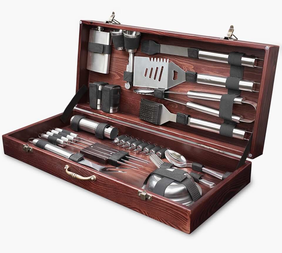 39 Pcs Grill Accessories for Outdoor Grilling - Outdoor Grill Accessories for Barbeque - Premium Grill Tool Sets - Wenge Wood Case Grilling Utensils Set - Griddle Accessories Kit - BBQ Gear
