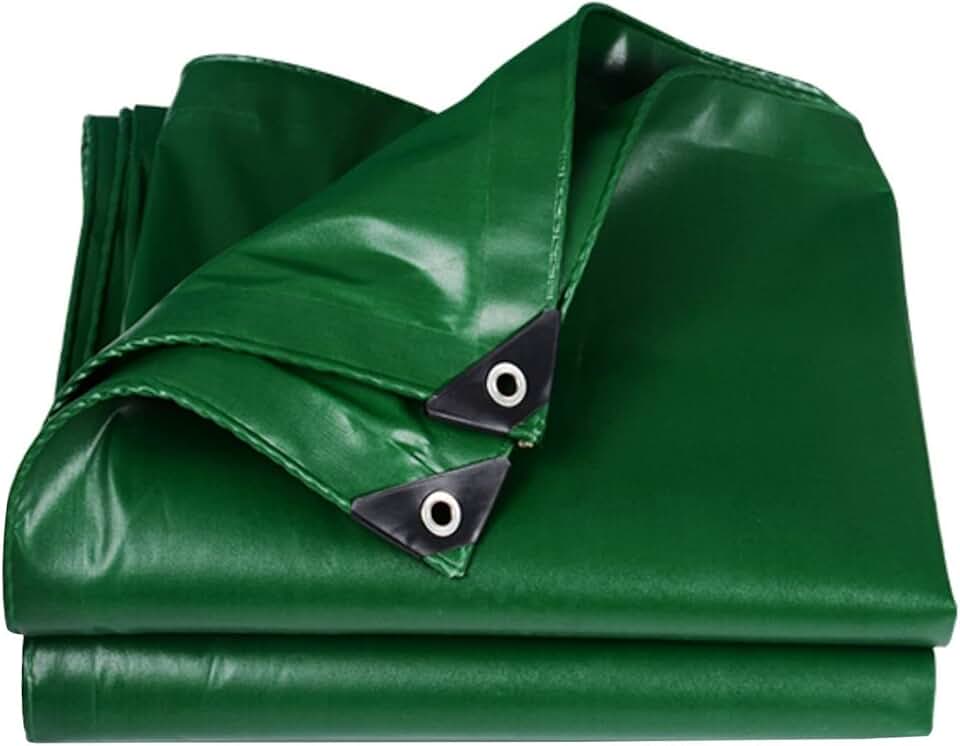 Green Heavy Duty Waterproof Tarpaulin Strong Ground Sheet Cover Tarp with Reinforced Grommets Caravan Camping Sheet 3×3cm 0.4mm Thick Canopy Tent (Size:5x5m)