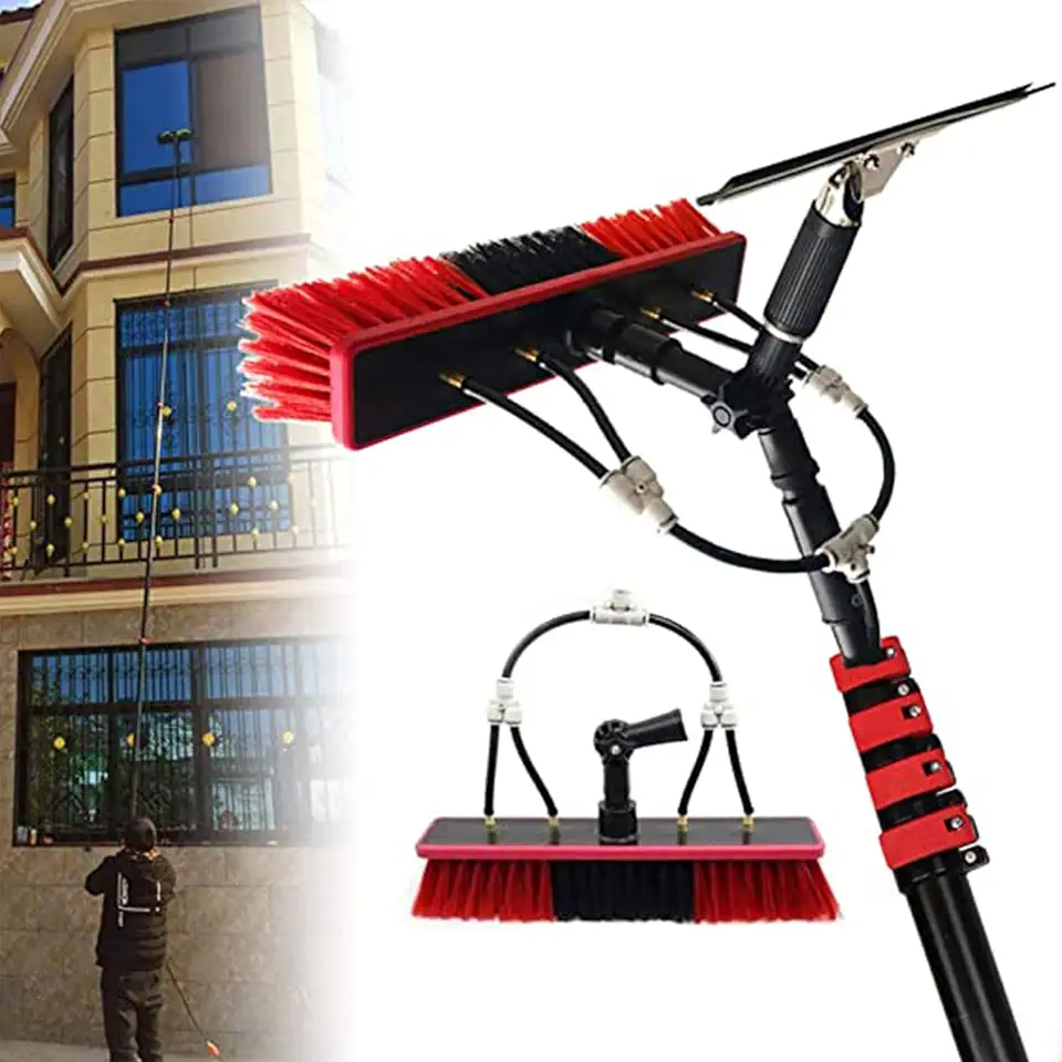 Telescopic Brush Window Cleaner Kit, Water-Bearing Telescopic Rod, Window Cleaning Rod, Suitable for Photovoltaic Panel Cleaning（with Scraper）,7.2M/24FT