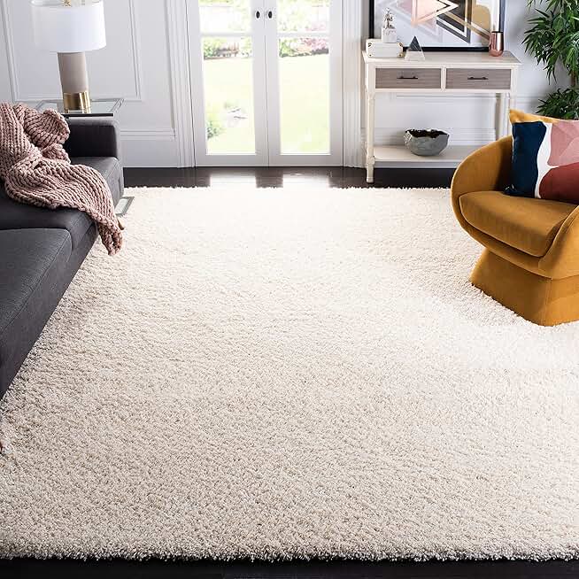 SAFAVIEH Santa Monica Shag Collection 8' x 10' Ivory SGN725 Solid Non-Shedding Living Room Bedroom Dining Room Entryway Plush 2-inch Thick Area Rug